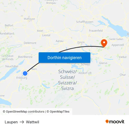 Laupen to Wattwil map