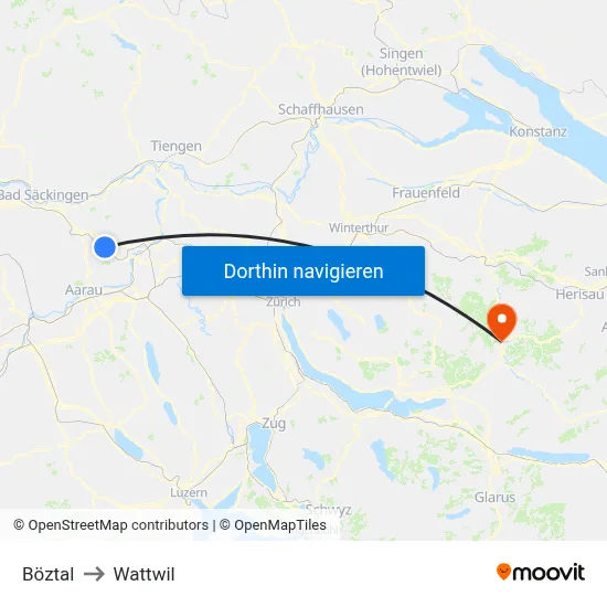 Böztal to Wattwil map