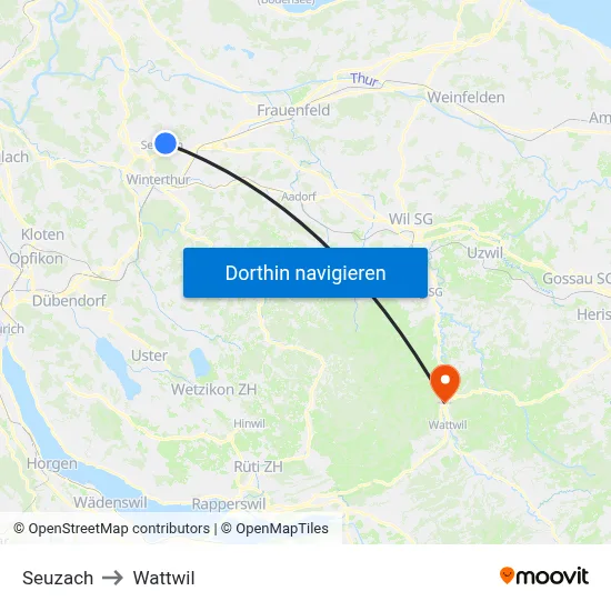 Seuzach to Wattwil map