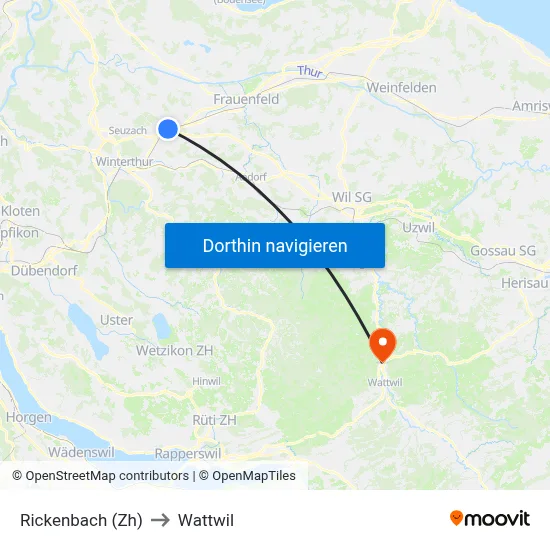 Rickenbach (Zh) to Wattwil map