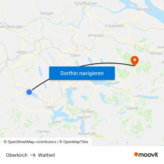 Oberkirch to Wattwil map
