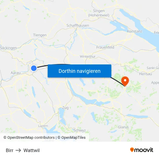 Birr to Wattwil map
