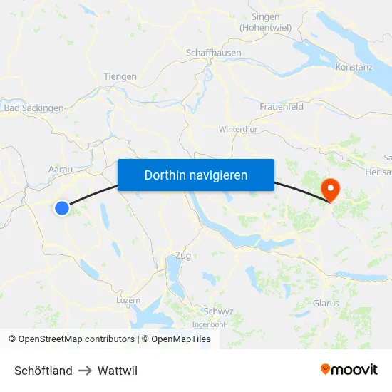 Schöftland to Wattwil map