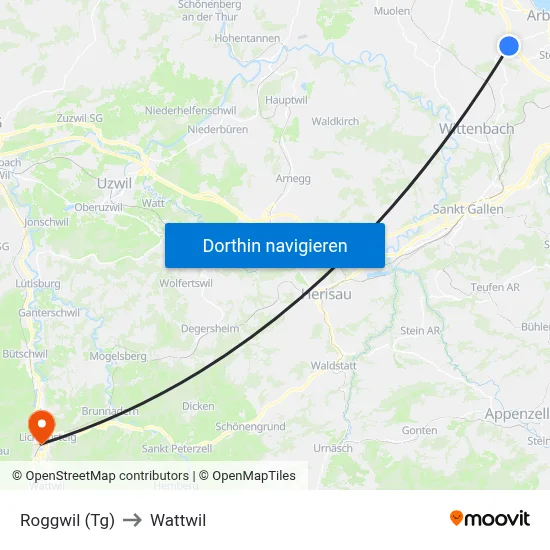 Roggwil (Tg) to Wattwil map