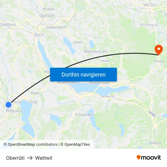 Oberrüti to Wattwil map