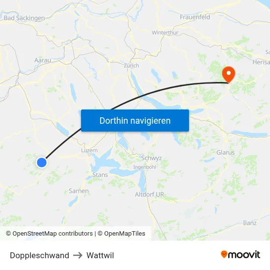 Doppleschwand to Wattwil map