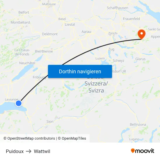 Puidoux to Wattwil map