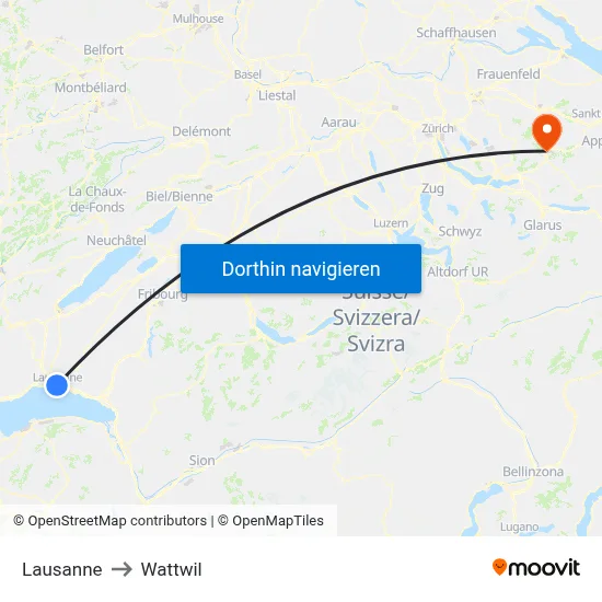 Lausanne to Wattwil map