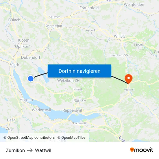 Zumikon to Wattwil map