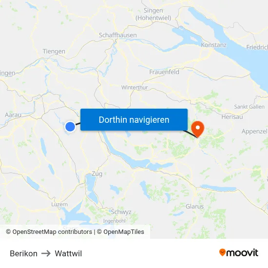 Berikon to Wattwil map