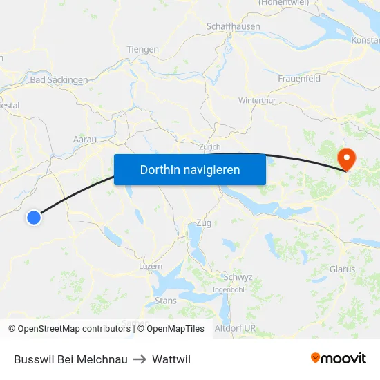 Busswil Bei Melchnau to Wattwil map
