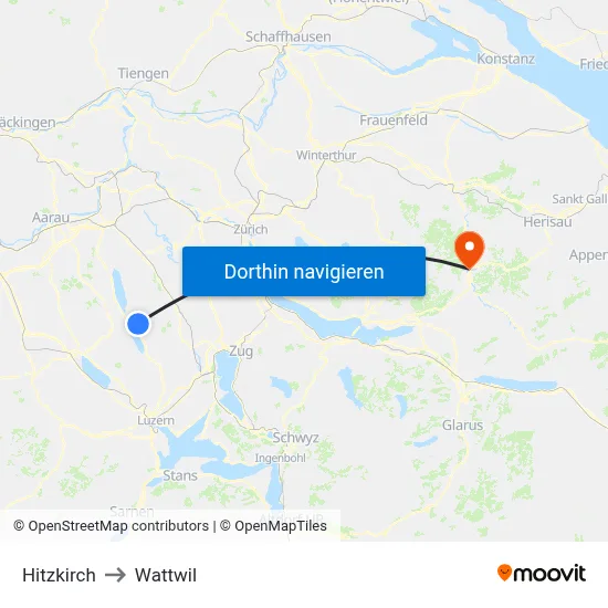 Hitzkirch to Wattwil map