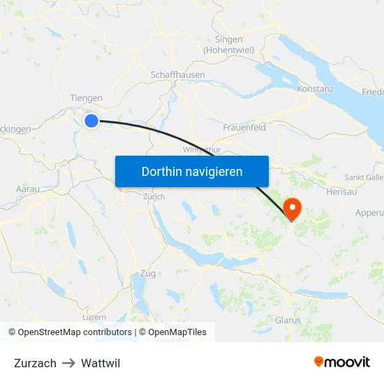 Zurzach to Wattwil map