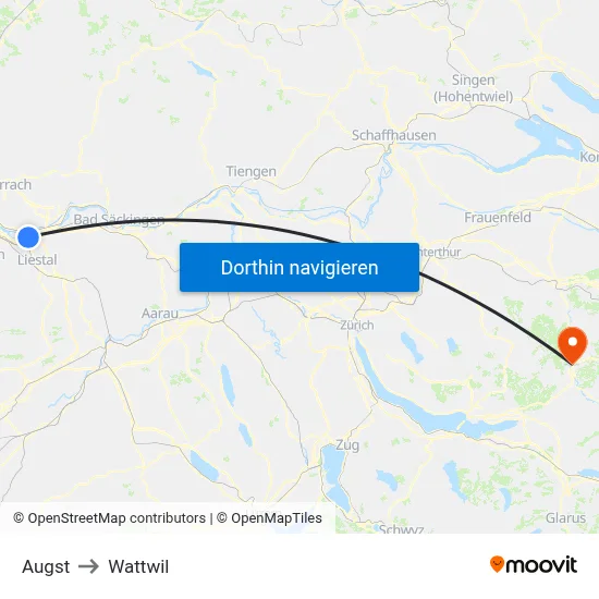 Augst to Wattwil map