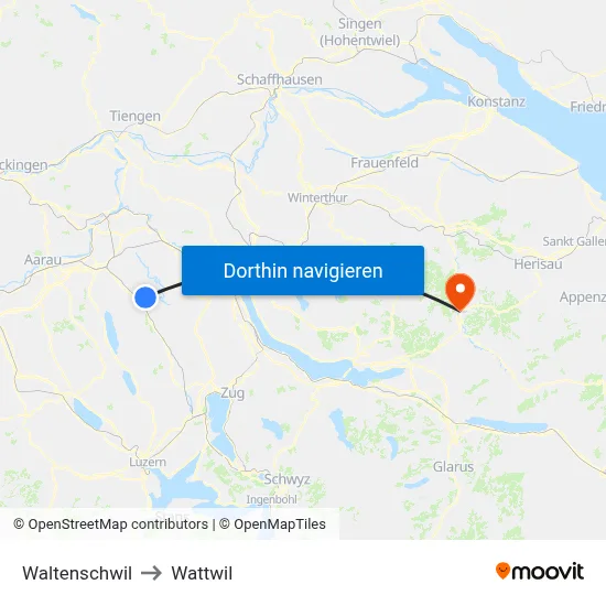Waltenschwil to Wattwil map