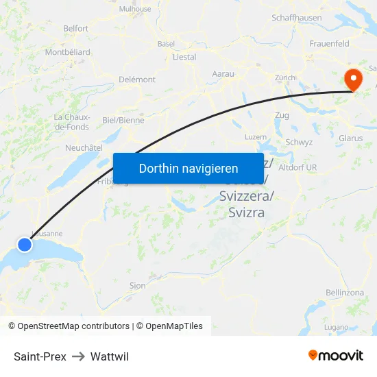 Saint-Prex to Wattwil map