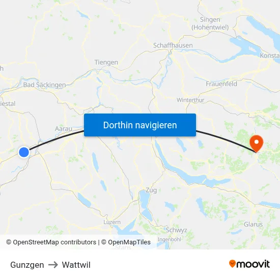 Gunzgen to Wattwil map