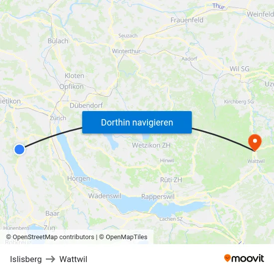 Islisberg to Wattwil map
