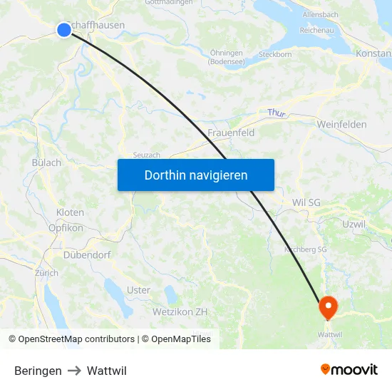 Beringen to Wattwil map