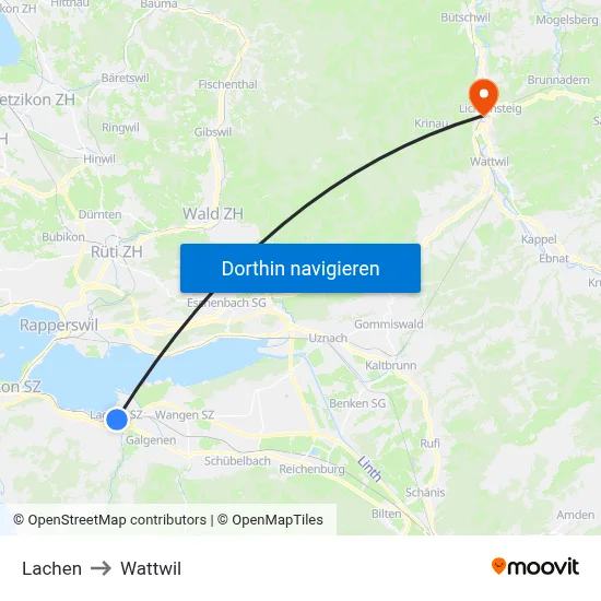 Lachen to Wattwil map