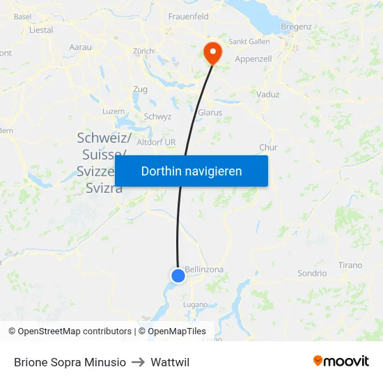 Brione Sopra Minusio to Wattwil map