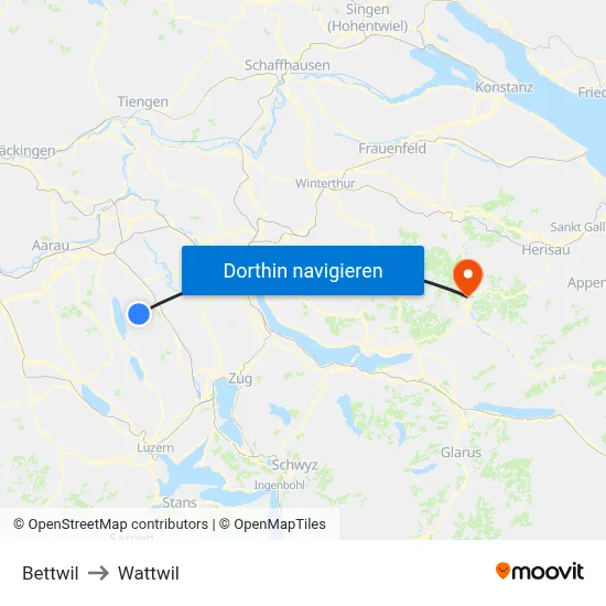 Bettwil to Wattwil map