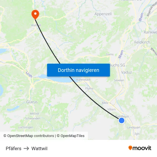 Pfäfers to Wattwil map