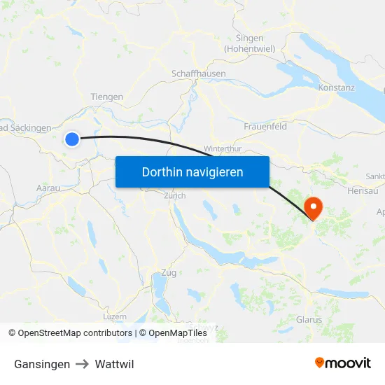 Gansingen to Wattwil map