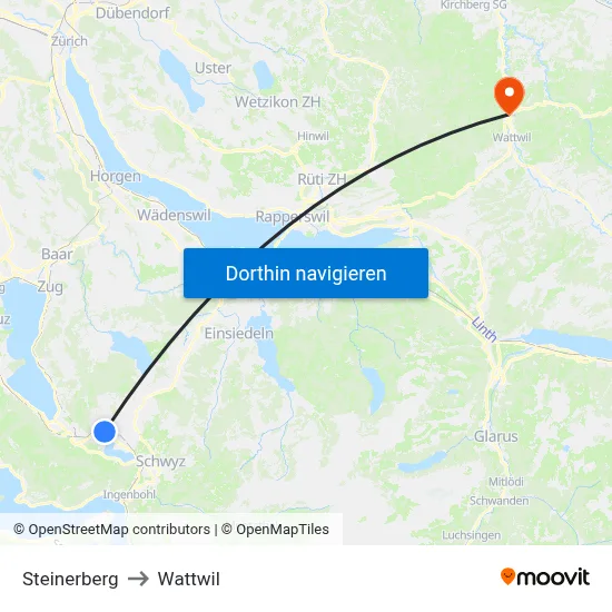 Steinerberg to Wattwil map
