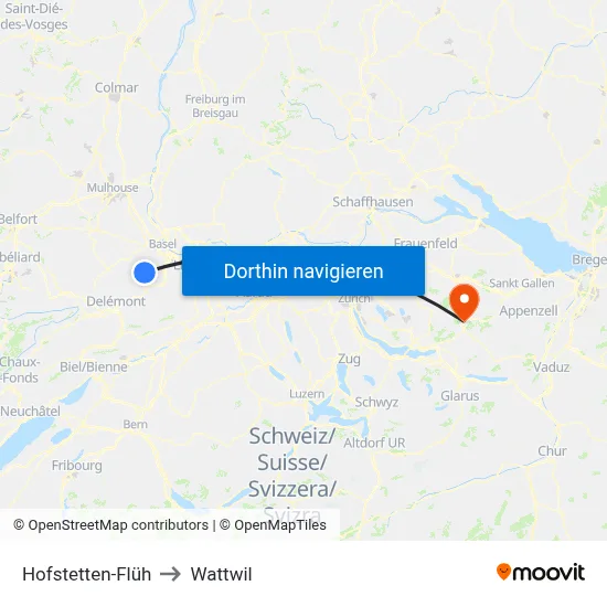 Hofstetten-Flüh to Wattwil map