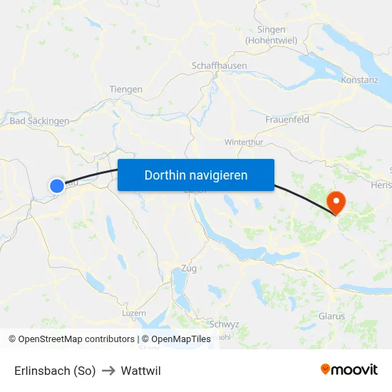 Erlinsbach (So) to Wattwil map