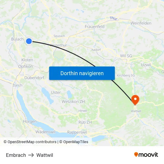 Embrach to Wattwil map