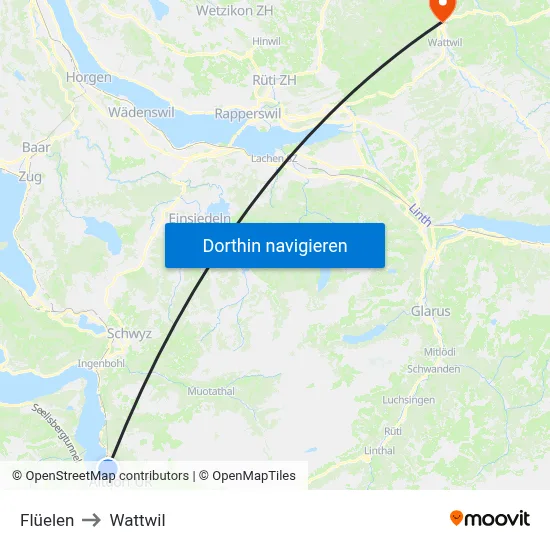 Flüelen to Wattwil map