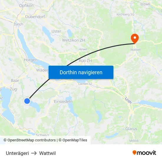 Unterägeri to Wattwil map