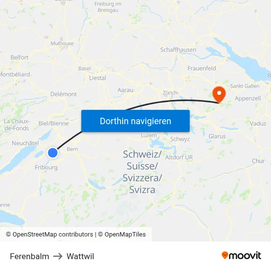 Ferenbalm to Wattwil map