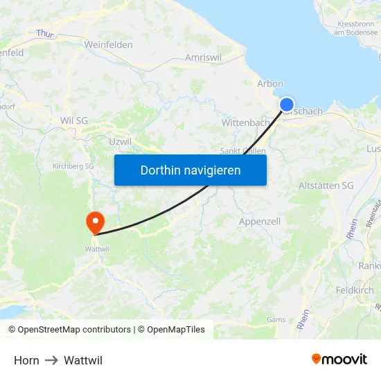 Horn to Wattwil map