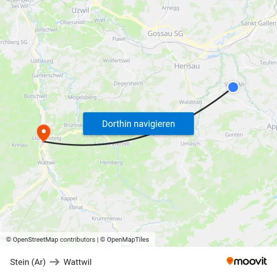 Stein (Ar) to Wattwil map