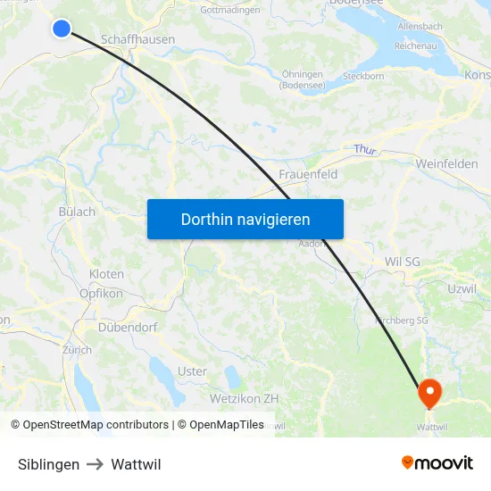 Siblingen to Wattwil map