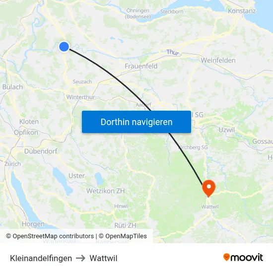 Kleinandelfingen to Wattwil map