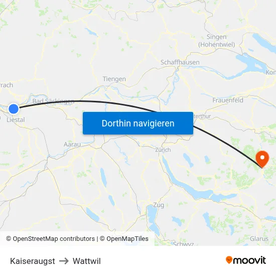 Kaiseraugst to Wattwil map