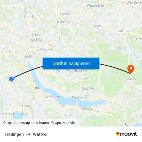 Hedingen to Wattwil map