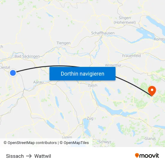 Sissach to Wattwil map