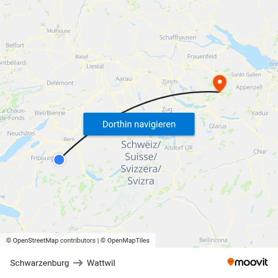 Schwarzenburg to Wattwil map