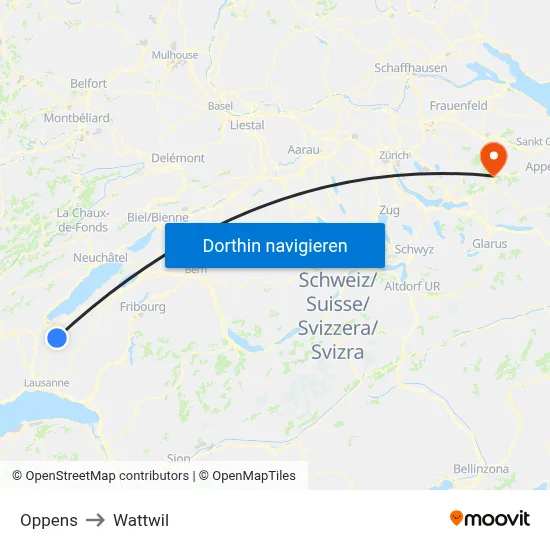 Oppens to Wattwil map