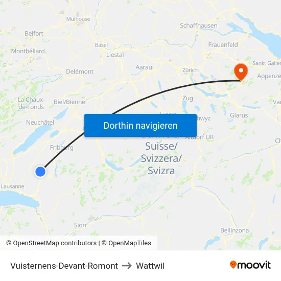 Vuisternens-Devant-Romont to Wattwil map