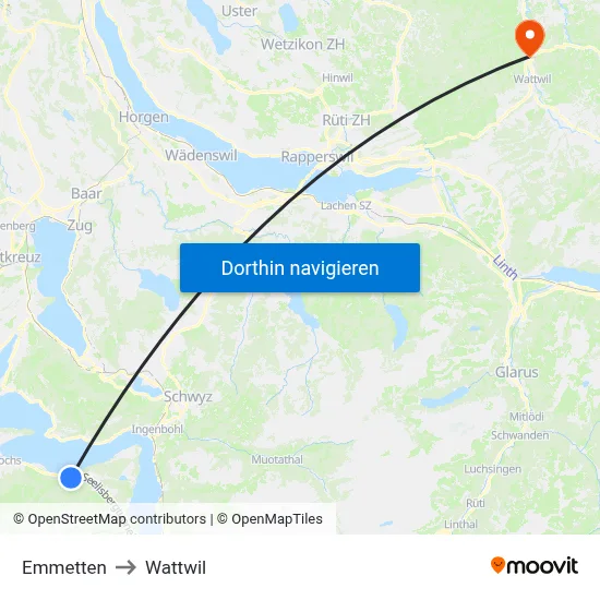 Emmetten to Wattwil map