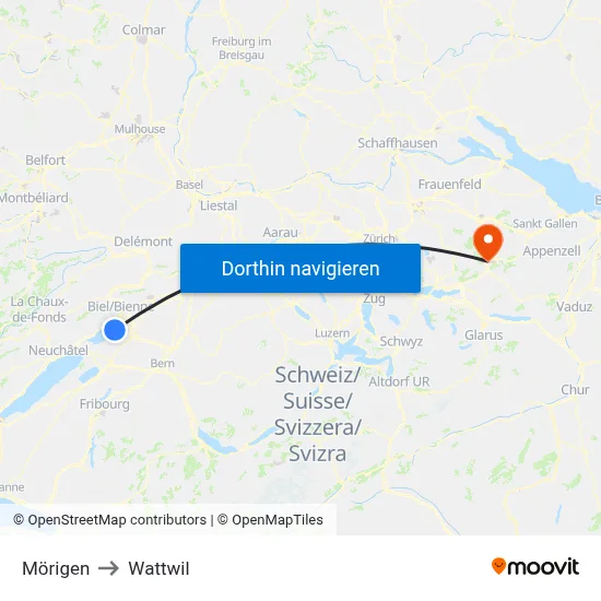 Mörigen to Wattwil map