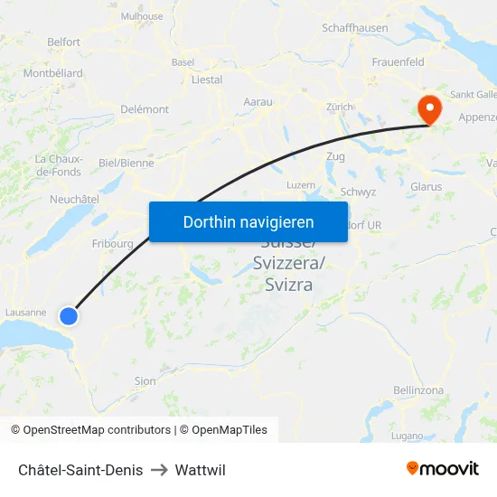 Châtel-Saint-Denis to Wattwil map