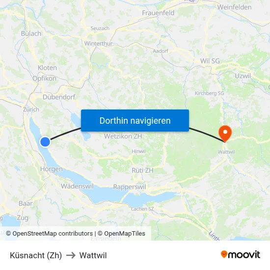 Küsnacht (Zh) to Wattwil map
