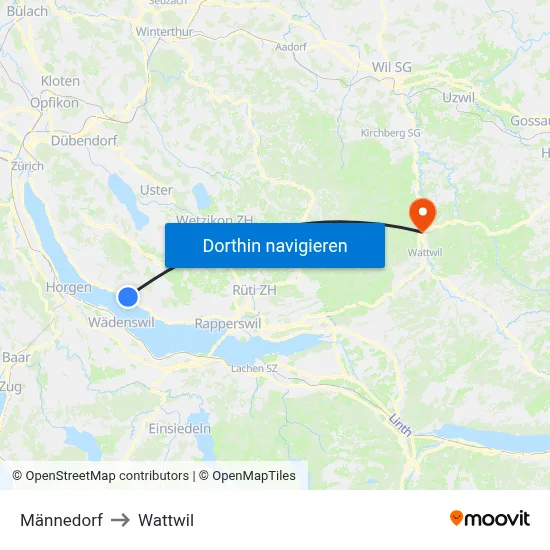 Männedorf to Wattwil map